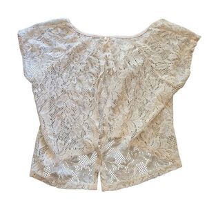 Delia*s Top Women's Medium Ivory Lace Short Sleeve Open Split Back